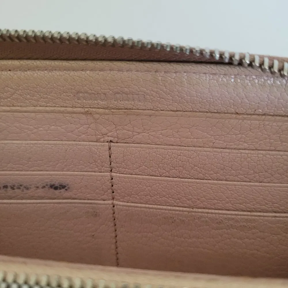 MIU MIU Beige Pink Leather Zip Long Wallet‎ Clutch Logo Accordion Large Bow